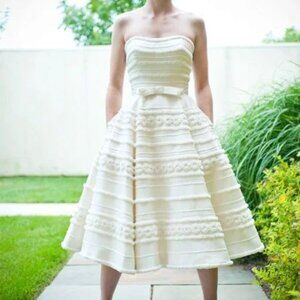 NWT Melissa Sweet Fiesole Ivory Strapless Wedding Dress Tea Length Fit Flare sz2